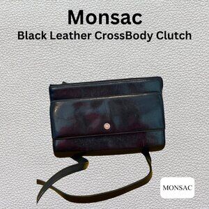 Monsac - Black Leather Crossbody Wallet Purse